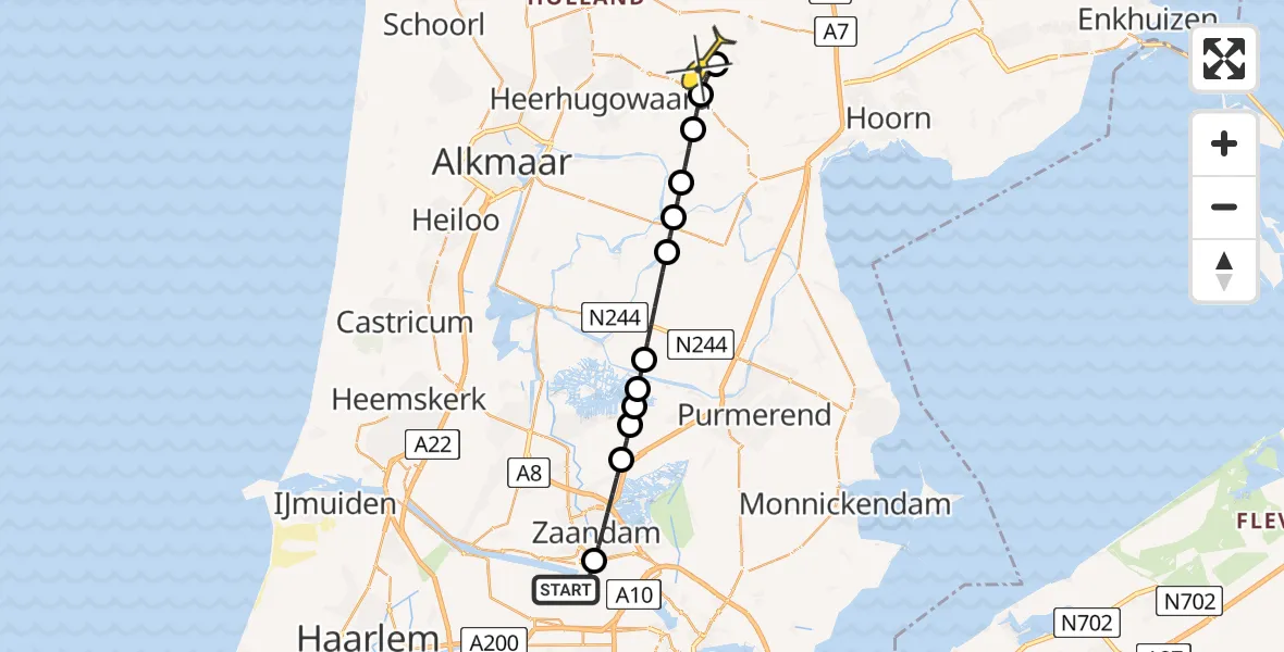 Routekaart van de vlucht: Lifeliner 1 naar Spanbroek, Westhaven