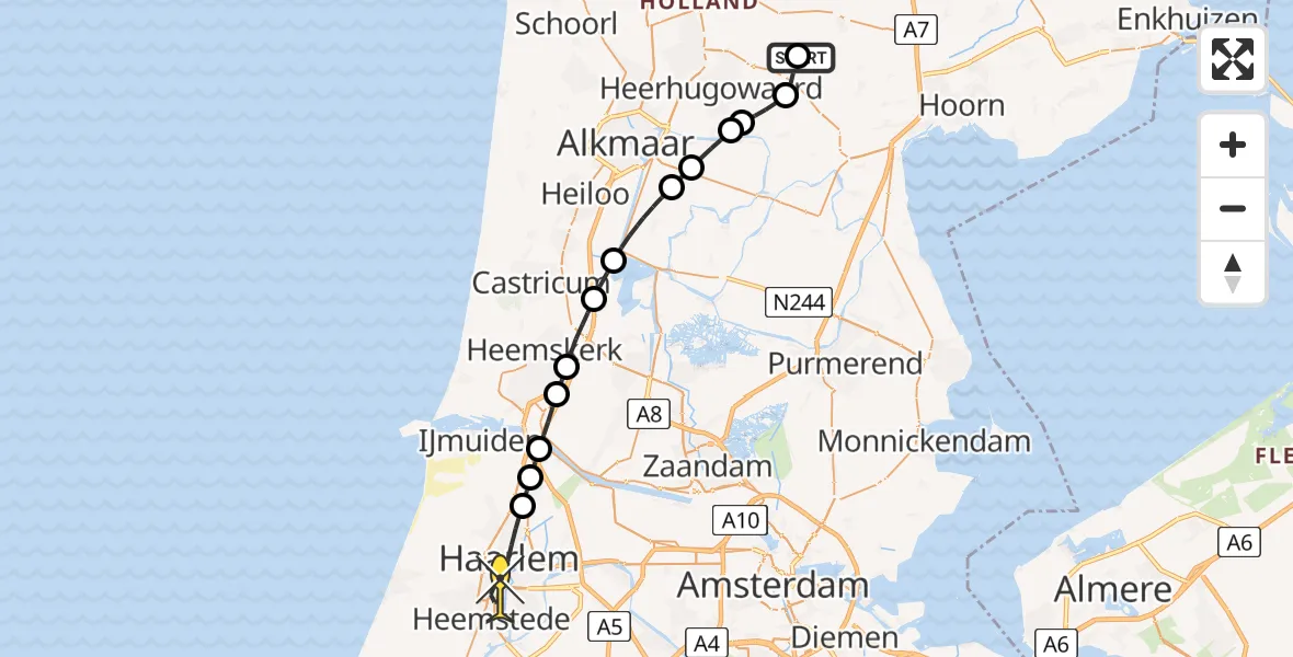 Routekaart van de vlucht: Lifeliner 1 naar Haarlem, Assumburglaan