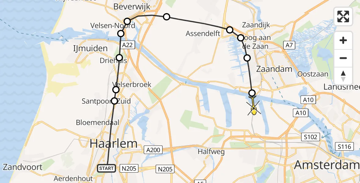 Routekaart van de vlucht: Lifeliner 1 naar Amsterdam Heliport, Jacobijnestraat