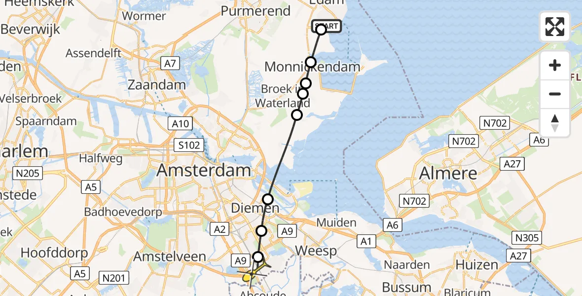 Routekaart van de vlucht: Lifeliner 1 naar Academisch Medisch Centrum (AMC), Achterdichting