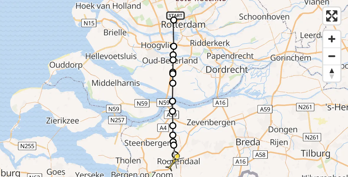 Routekaart van de vlucht: Lifeliner 2 naar Roosendaal, Deelenpad