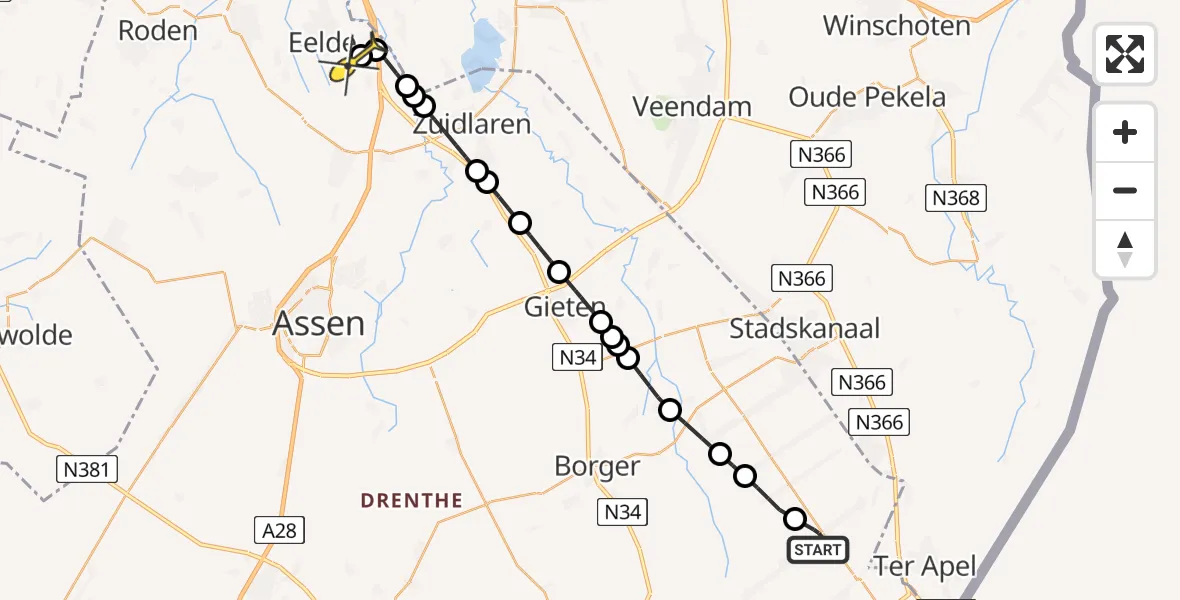 Routekaart van de vlucht: Lifeliner 4 naar Groningen Airport Eelde, Vledderdiep