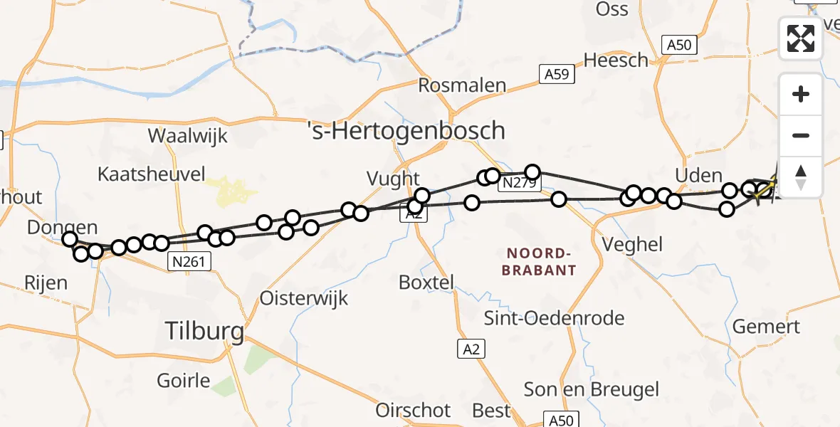 Routekaart van de vlucht: Lifeliner 3 naar Vliegbasis Volkel, Zonnepark Hoogveld Zuid