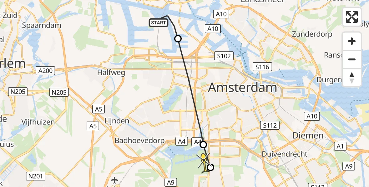 Routekaart van de vlucht: Lifeliner 1 naar Amstelveen, Grote Tocht