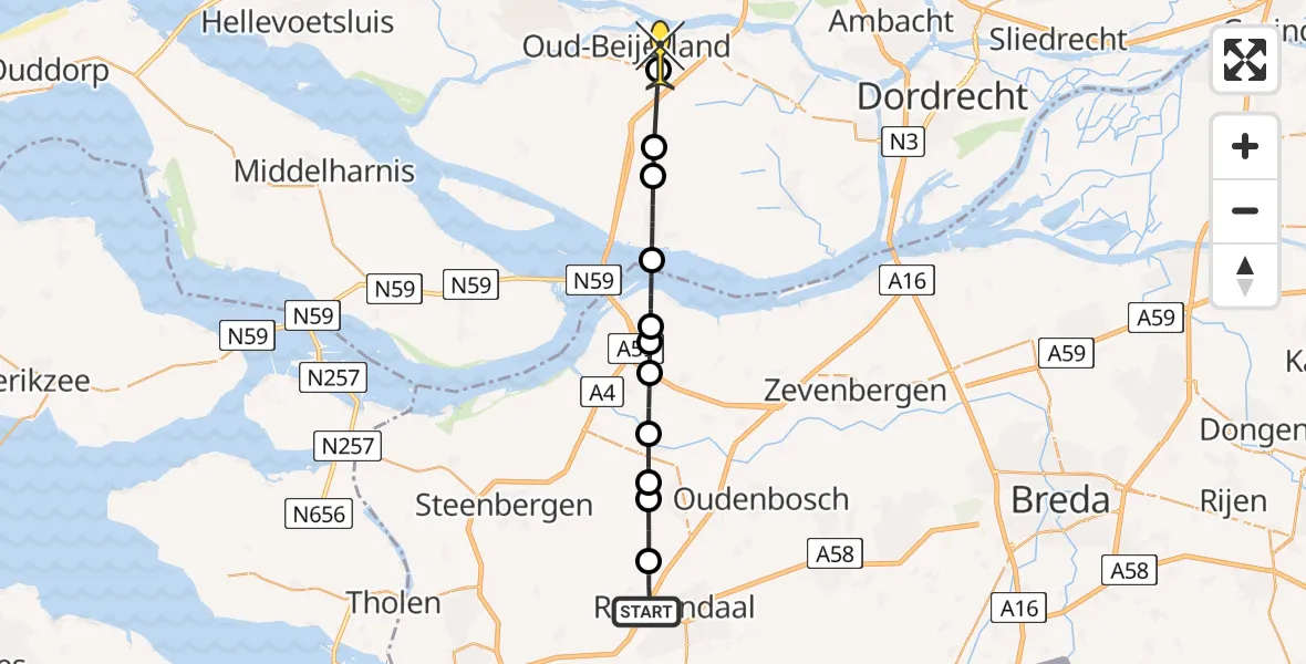 Routekaart van de vlucht: Lifeliner 2 naar Oud-Beijerland, Hogeweg