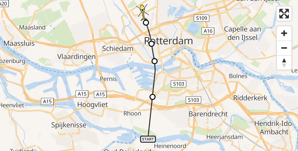 Routekaart van de vlucht: Lifeliner 2 naar Rotterdam The Hague Airport, Molenpolderse Zeedijk