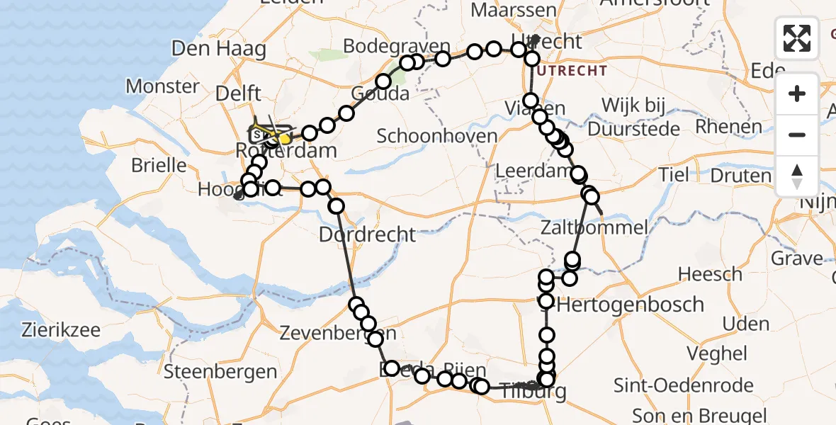 Routekaart van de vlucht: Politieheli naar Rotterdam The Hague Airport, Zestienhoven