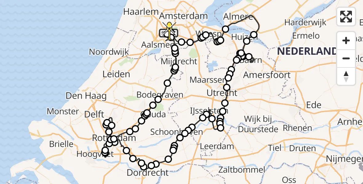 Routekaart van de vlucht: Politieheli naar Schiphol, Nieuwemeerdijk