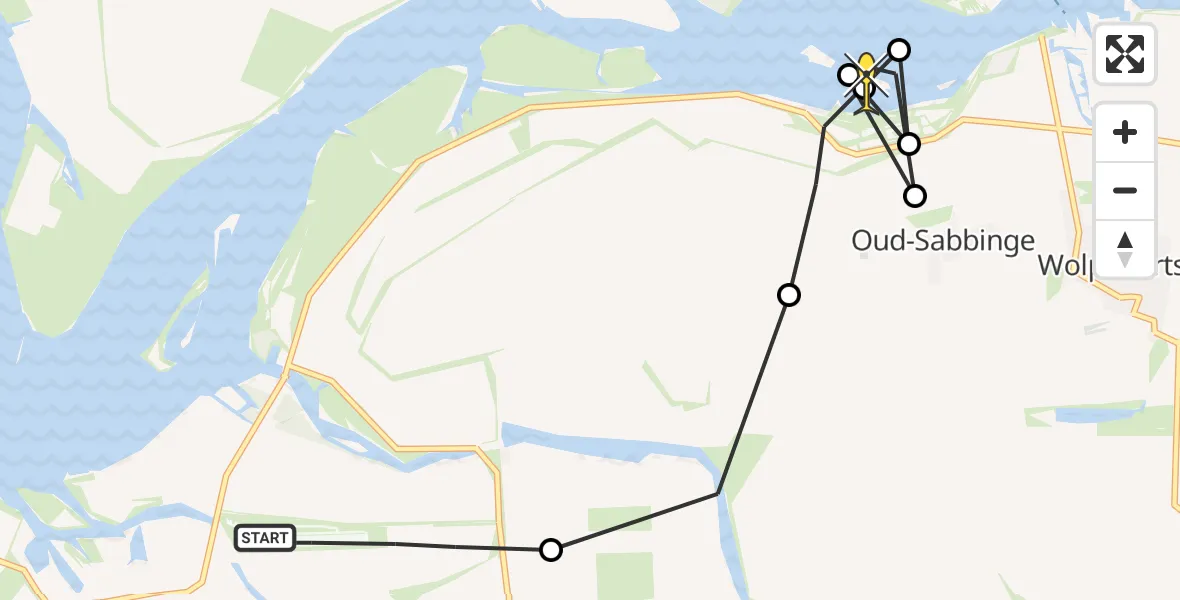 Routekaart van de vlucht: Kustwachthelikopter naar Kortgene, Pietweg