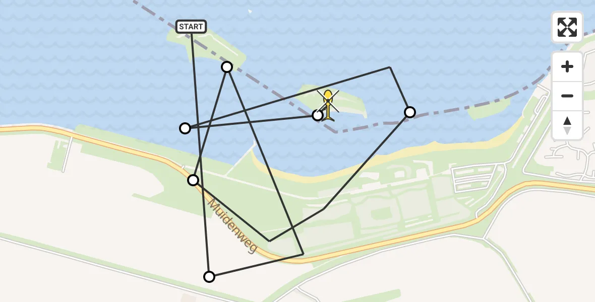 Routekaart van de vlucht: Kustwachthelikopter naar Kortgene, Muidenweg