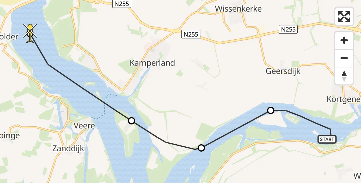 Routekaart van de vlucht: Kustwachthelikopter naar Vrouwenpolder, Willempoldersedijk