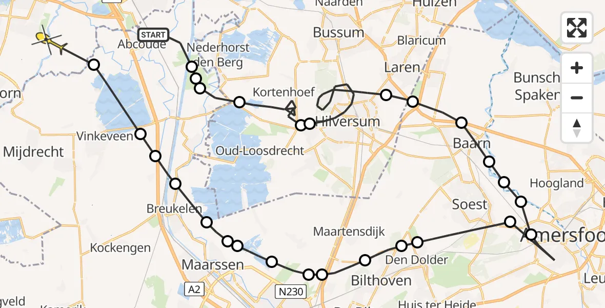 Routekaart van de vlucht: Politieheli naar Ouderkerk aan de Amstel, Velterslaan