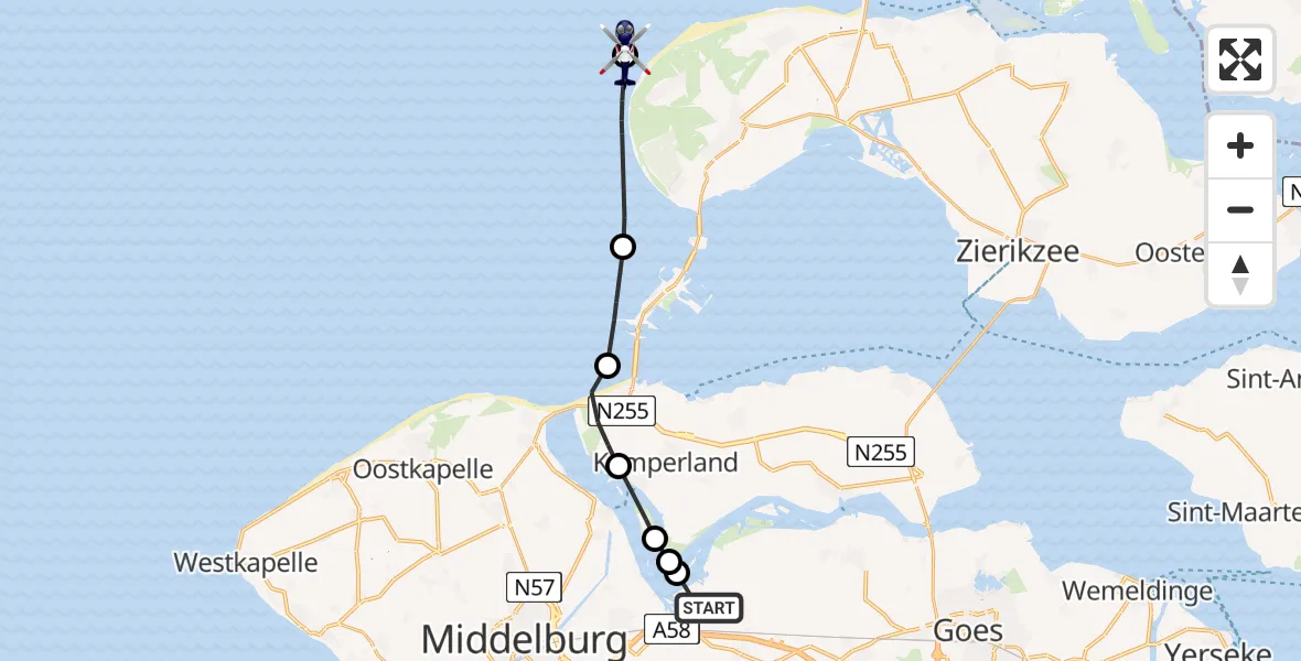 Vluchtroute Politiehelikopter Vliegveld Midden-Zeeland - , 30 januari 2025, 11:12