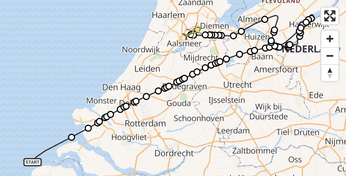 Routekaart van de vlucht: Politieheli naar Schiphol, Voordelta