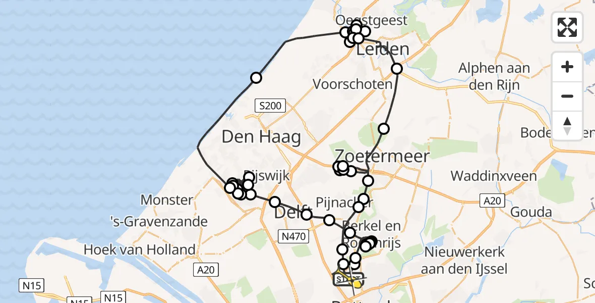 Routekaart van de vlucht: Politieheli naar Rotterdam The Hague Airport, Landscheiding