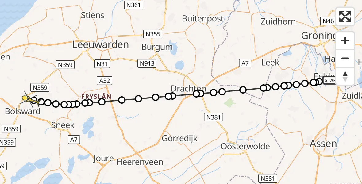 Routekaart van de vlucht: Lifeliner 4 naar Burgwerd, Molenweg