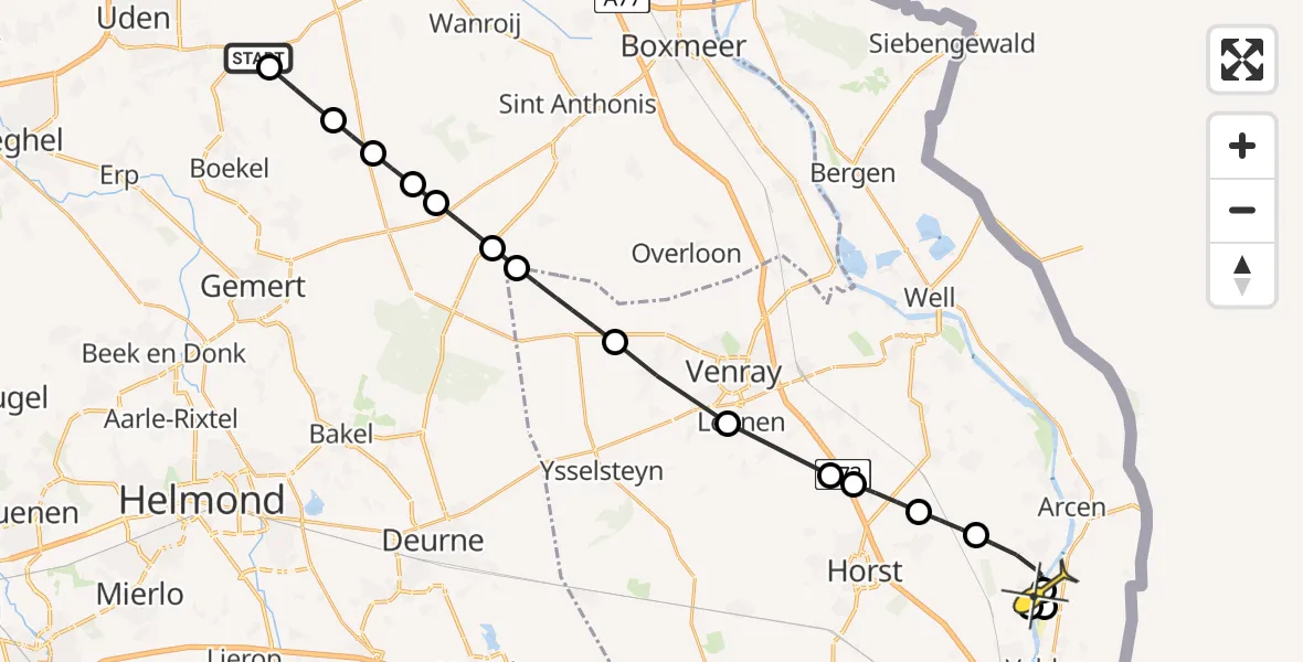 Routekaart van de vlucht: Lifeliner 3 naar Lomm, Fasantenlaan