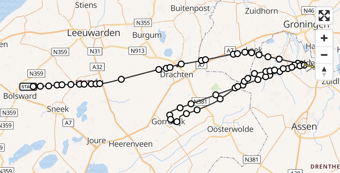 Routekaart van de vlucht: Lifeliner 4 naar Groningen Airport Eelde, Oldeclooster