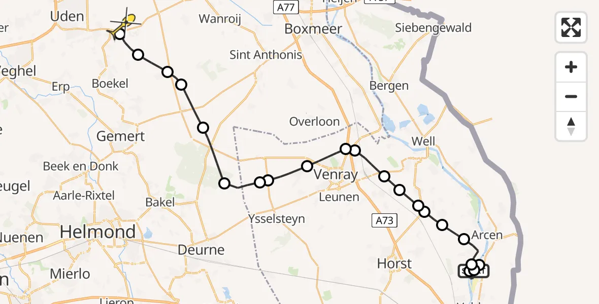 Routekaart van de vlucht: Lifeliner 3 naar Vliegbasis Volkel, Molenkampweg