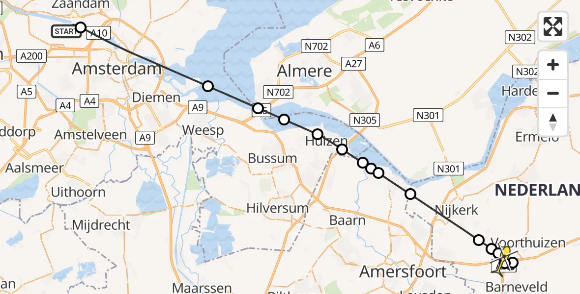 Routekaart van de vlucht: Lifeliner 1 naar Terschuur, Hemweg