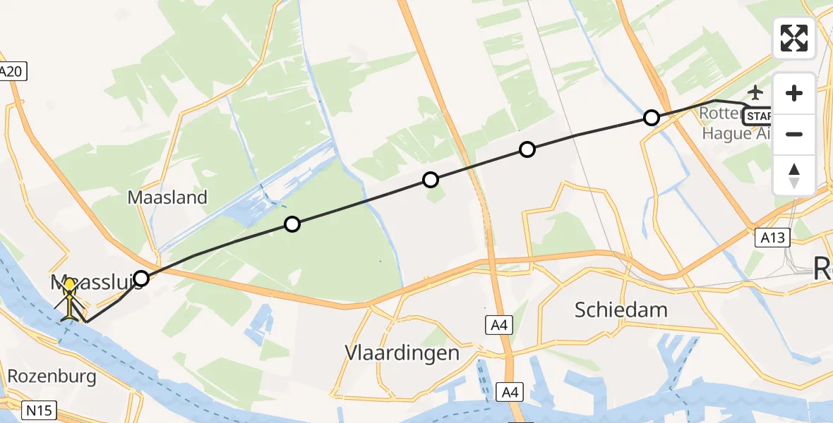 Routekaart van de vlucht: Lifeliner 2 naar Maassluis, Matlingeweg