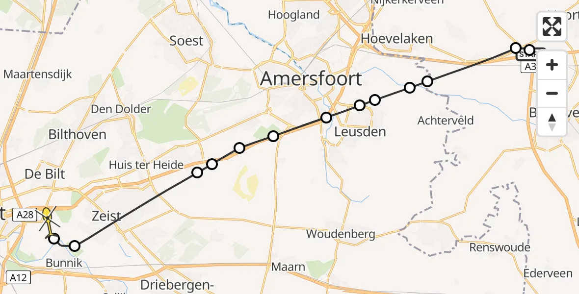 Routekaart van de vlucht: Lifeliner 1 naar Universitair Medisch Centrum Utrecht, Rijksweg