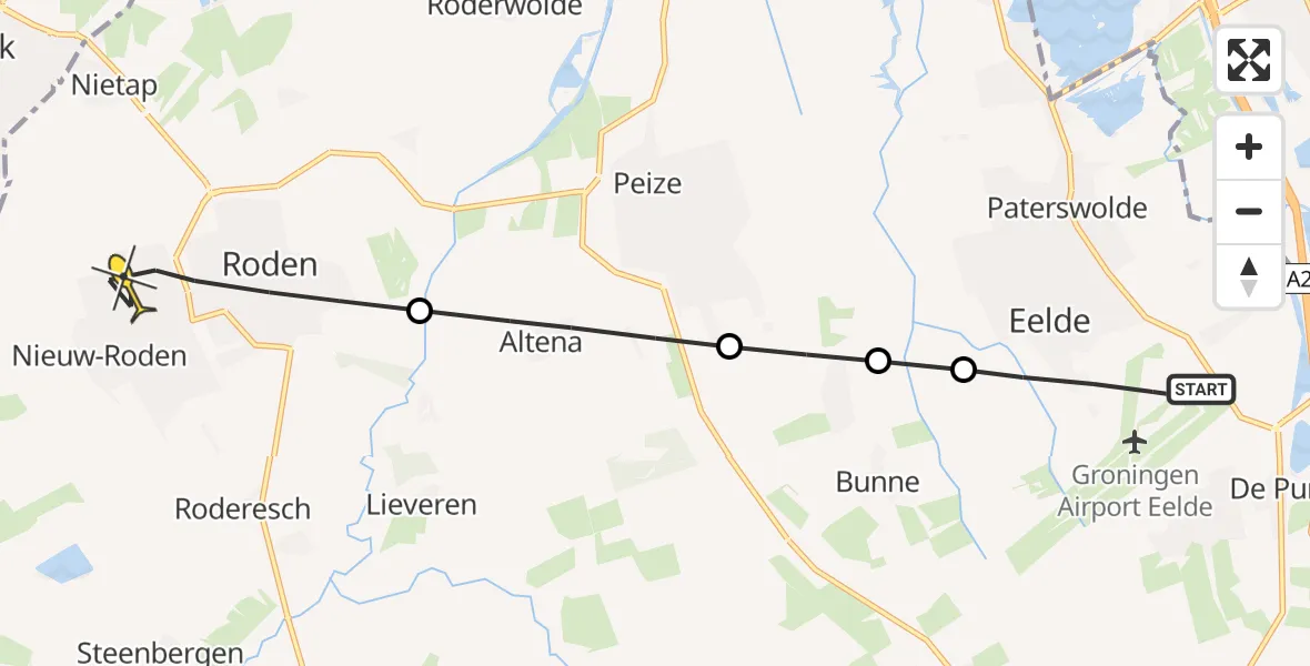 Routekaart van de vlucht: Lifeliner 4 naar Roden, Eskampenweg