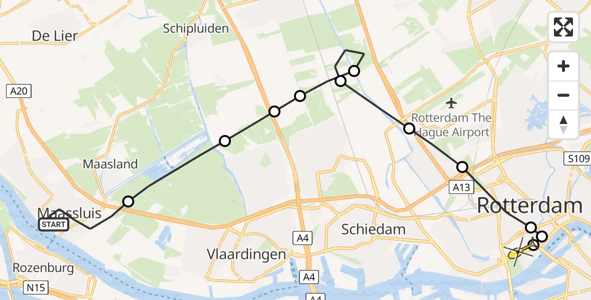 Routekaart van de vlucht: Lifeliner 2 naar Erasmus MC, Damstraat