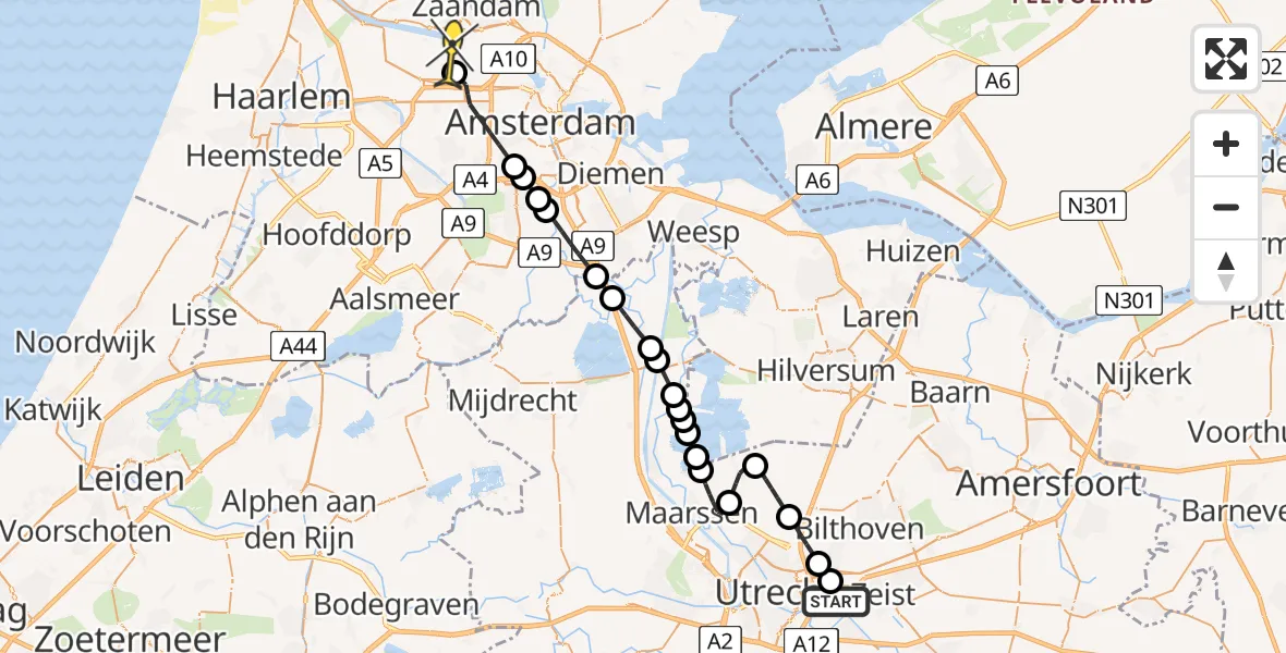 Routekaart van de vlucht: Lifeliner 1 naar Amsterdam Heliport, Universiteitsweg