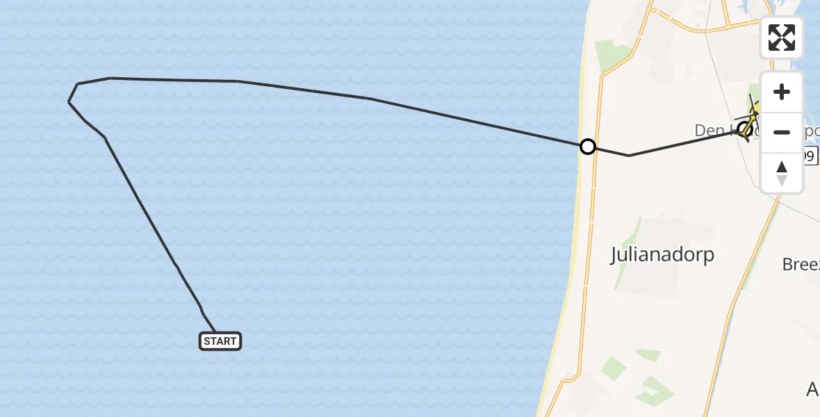 Routekaart van de vlucht: Kustwachthelikopter naar Vliegveld De Kooy, Luchthavenweg