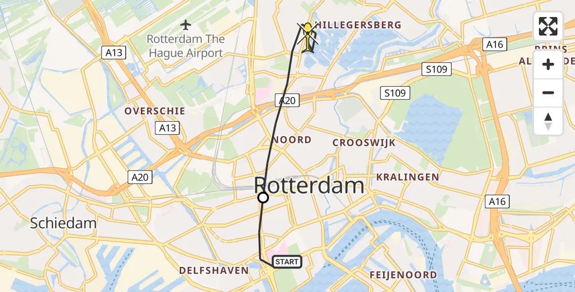 Routekaart van de vlucht: Lifeliner 2 naar Rotterdam, Schietbaanlaan