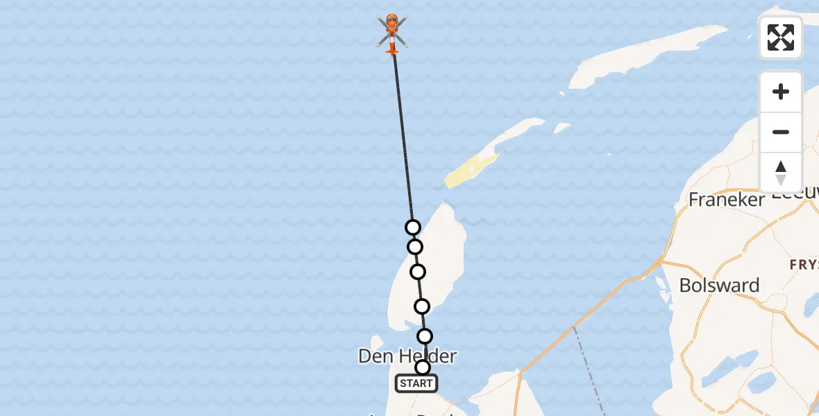 Vluchtroute Kustwachthelikopter Vliegveld De Kooy - , 30 januari 2025, 15:05