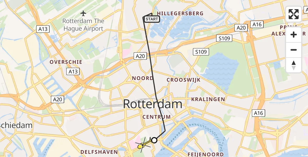 Routekaart van de vlucht: Lifeliner 2 naar Erasmus MC, Ringdijk