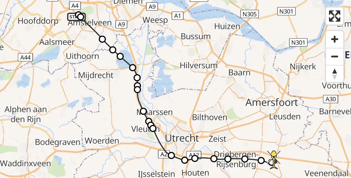 Routekaart van de vlucht: Politieheli naar Maarsbergen, Nieuwe Meerlaan