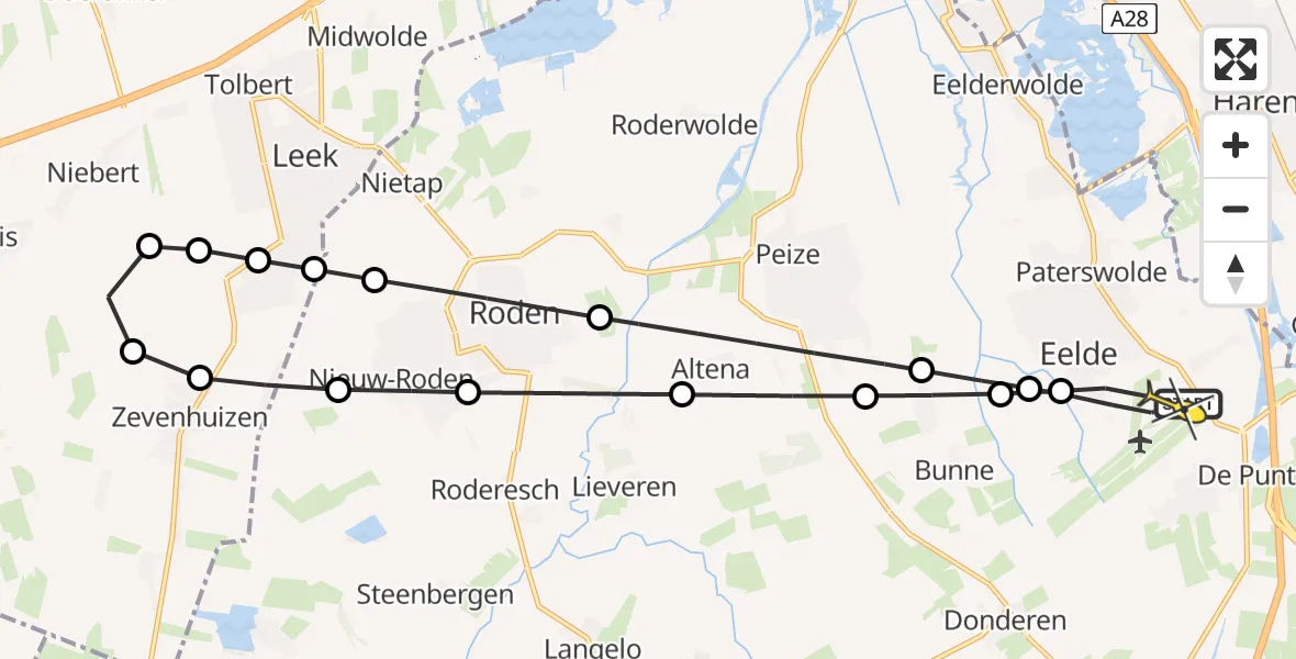 Routekaart van de vlucht: Lifeliner 4 naar Groningen Airport Eelde, Molenweg