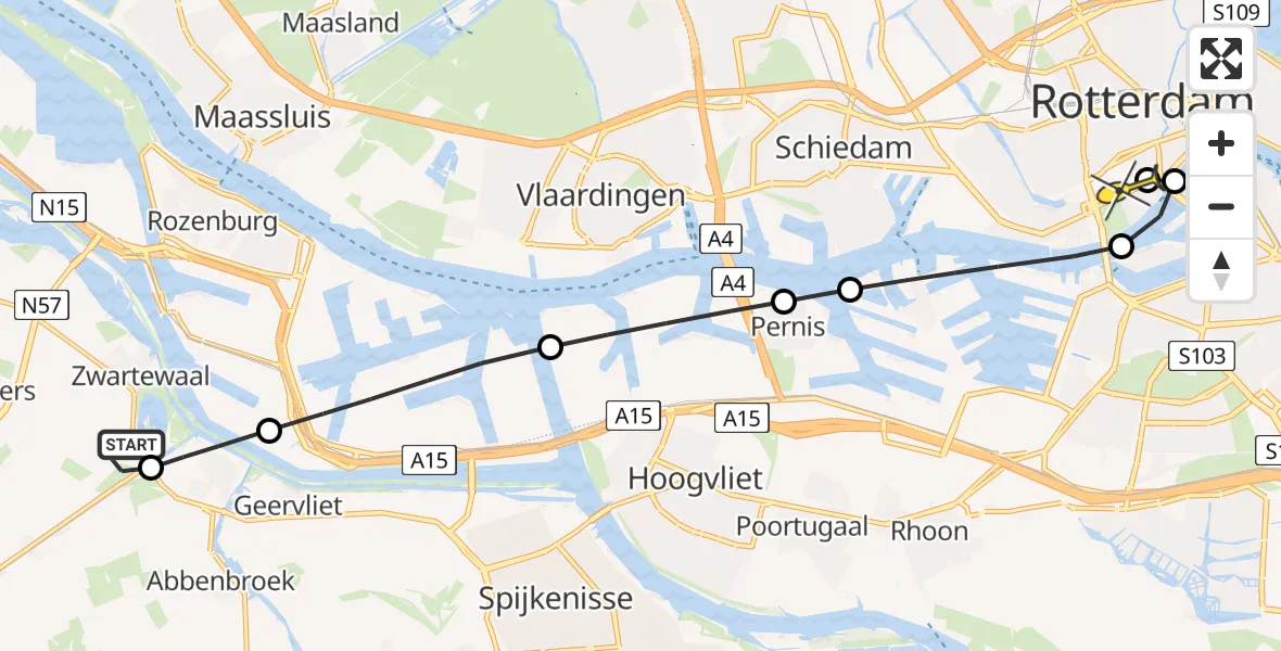 Routekaart van de vlucht: Lifeliner 2 naar Erasmus MC, Groene Kruisweg Oost