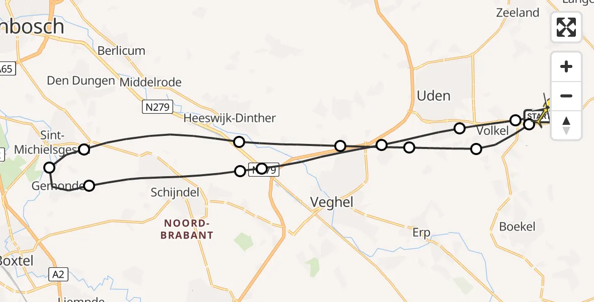 Routekaart van de vlucht: Lifeliner 3 naar Vliegbasis Volkel, Rondweg Volkel