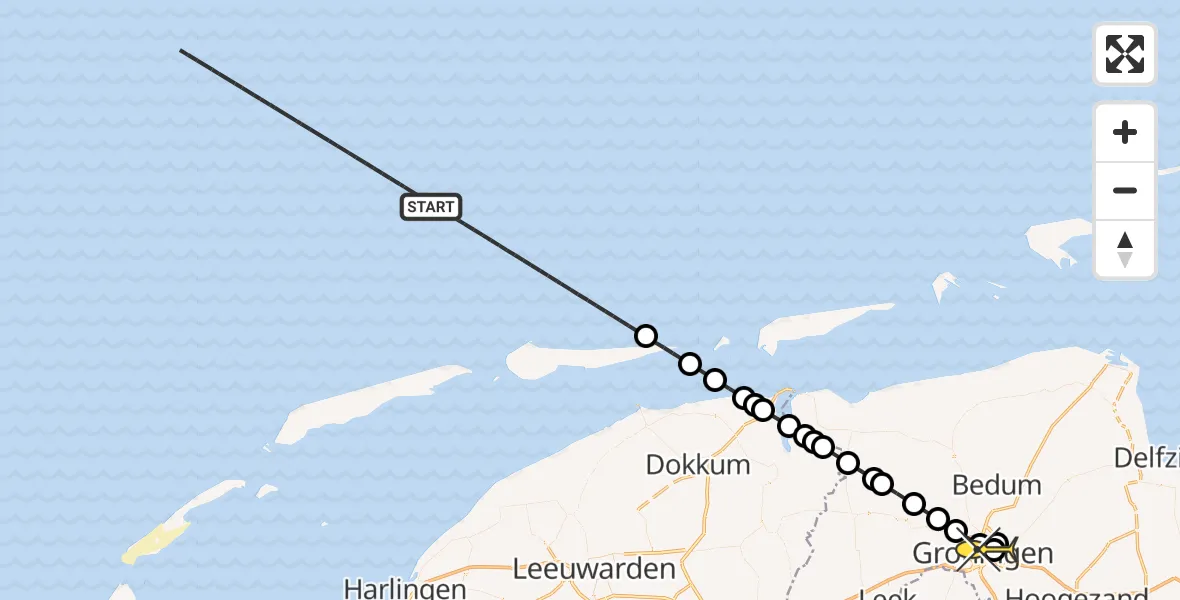 Routekaart van de vlucht: Kustwachthelikopter naar Universitair Medisch Centrum Groningen, Poortweg