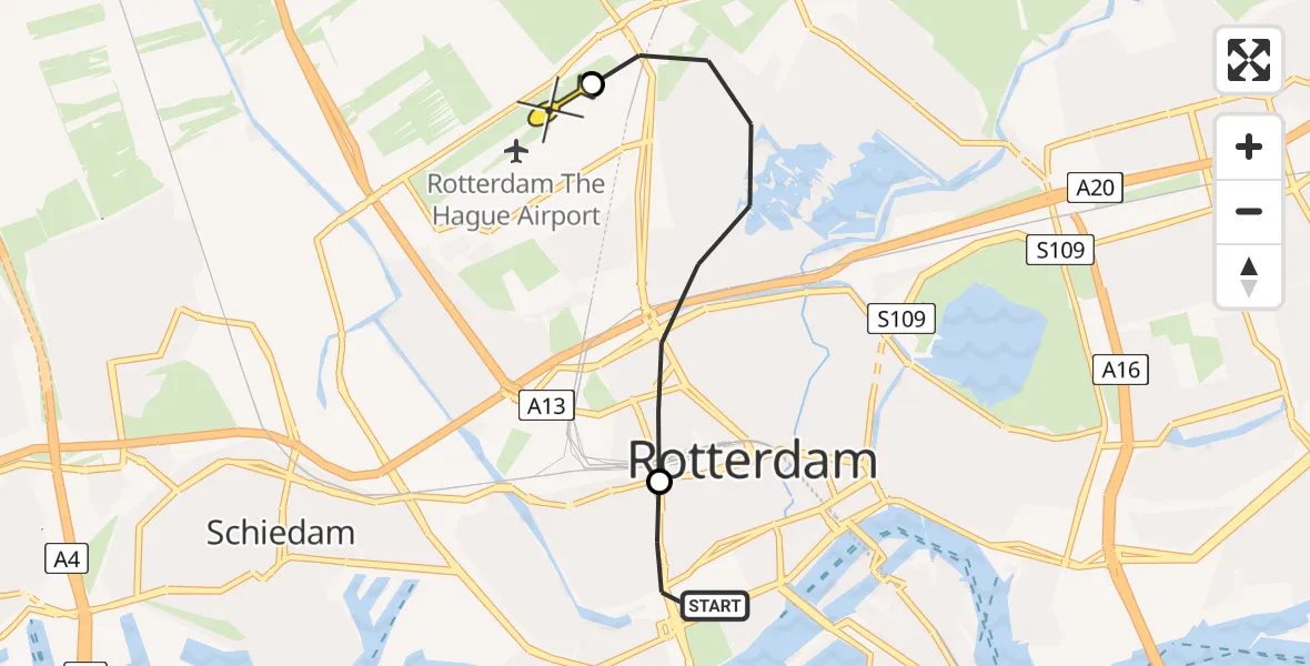 Routekaart van de vlucht: Lifeliner 2 naar Rotterdam The Hague Airport, 's-Gravendijkwal