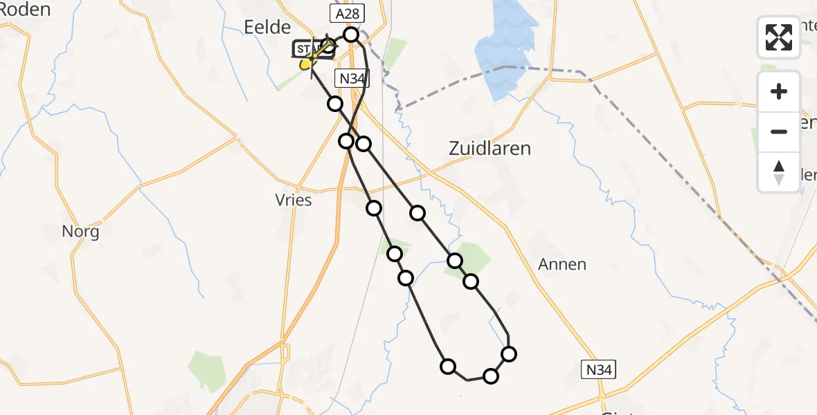 Routekaart van de vlucht: Lifeliner 4 naar Groningen Airport Eelde, Norgerweg