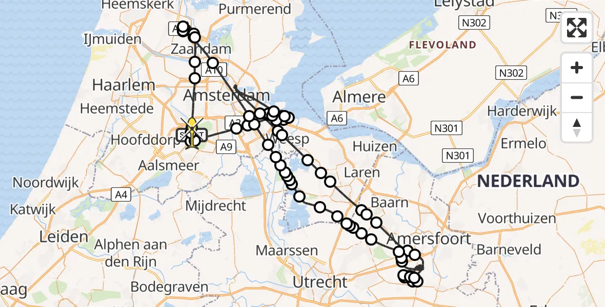 Routekaart van de vlucht: Politieheli naar Schiphol, Westerkimweg