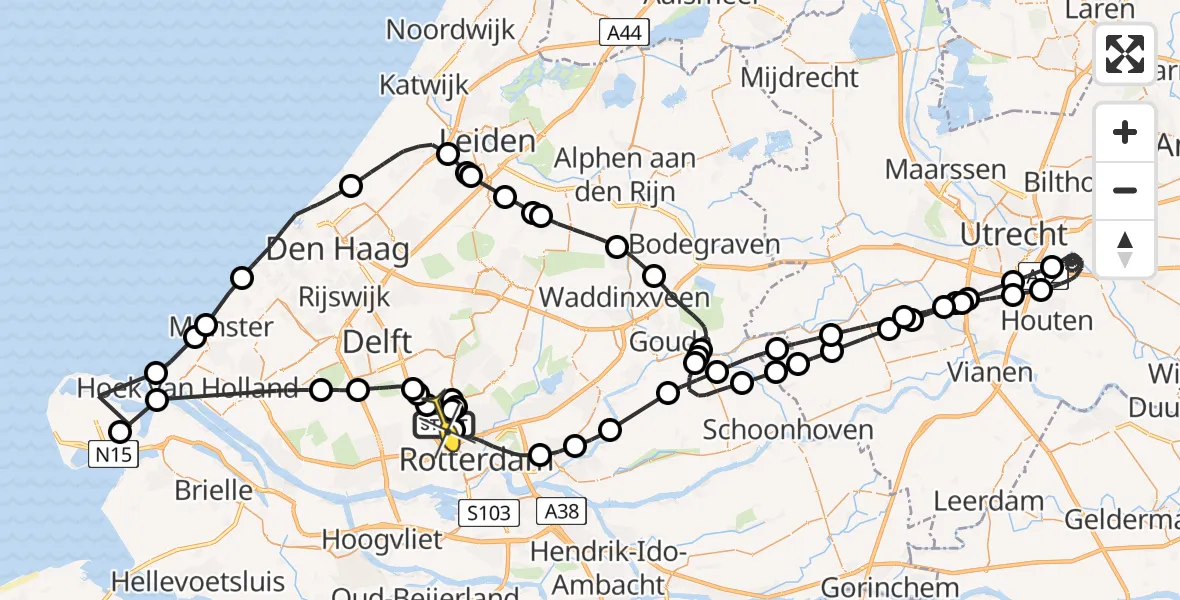 Routekaart van de vlucht: Politieheli naar Rotterdam The Hague Airport, Fairoaksbaan