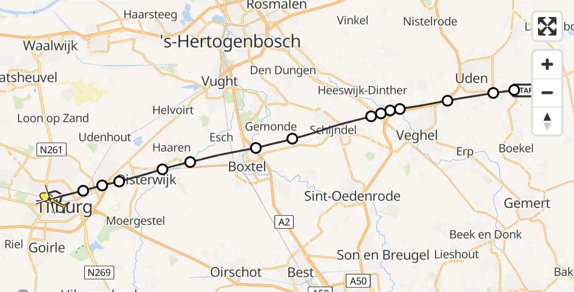 Routekaart van de vlucht: Lifeliner 3 naar Tilburg, Zonnepark Hoogveld Zuid