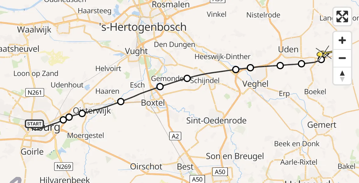 Routekaart van de vlucht: Lifeliner 3 naar Vliegbasis Volkel, Ringbaan-West