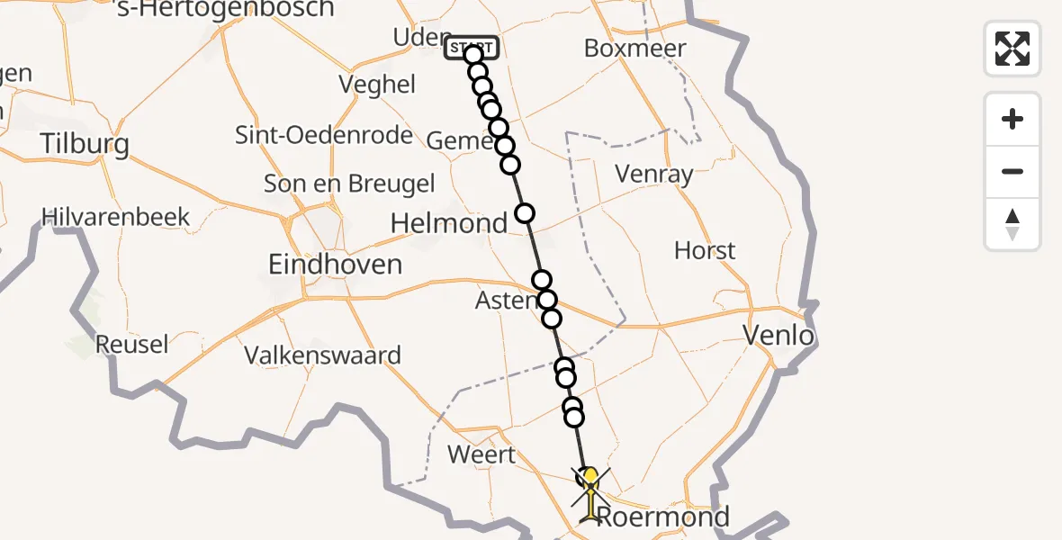 Routekaart van de vlucht: Lifeliner 3 naar Baexem, Rechtestraat