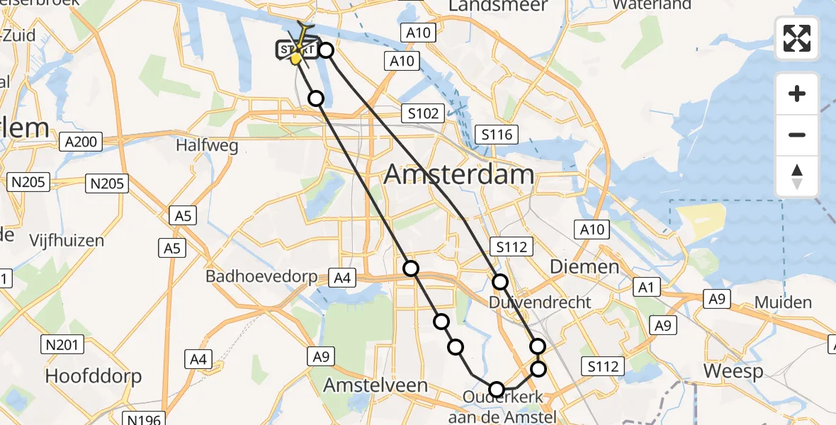 Routekaart van de vlucht: Lifeliner 1 naar Amsterdam Heliport, Maltaweg