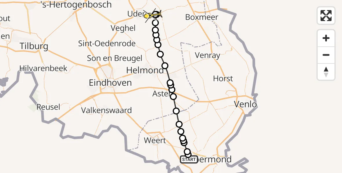 Routekaart van de vlucht: Lifeliner 3 naar Vliegbasis Volkel, Diependaelscheweg