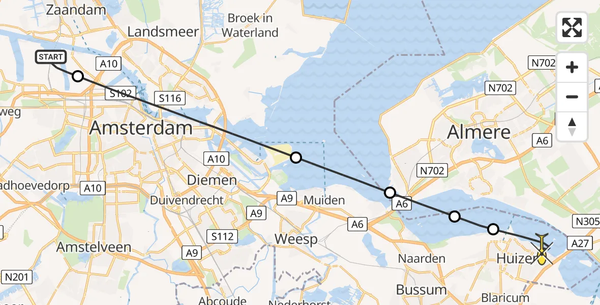 Routekaart van de vlucht: Lifeliner 1 naar Huizen, Hornweg