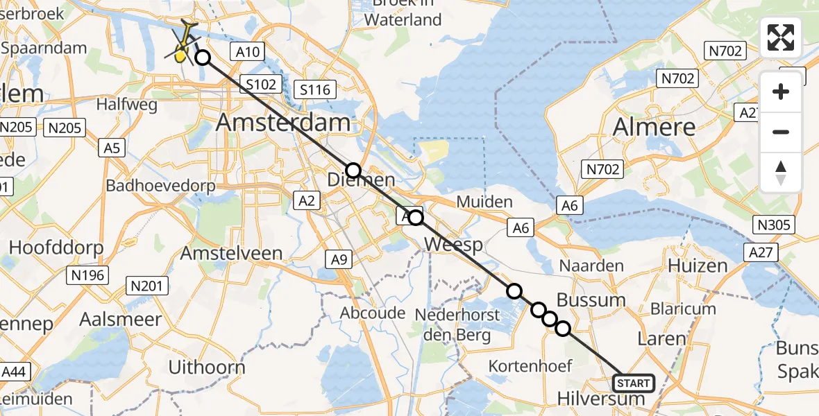 Routekaart van de vlucht: Lifeliner 1 naar Amsterdam Heliport, Van Nijenrodestraat