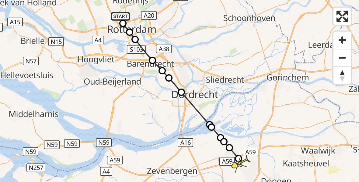 Routekaart van de vlucht: Lifeliner 2 naar Den Hout, Rotterdam Airportplein